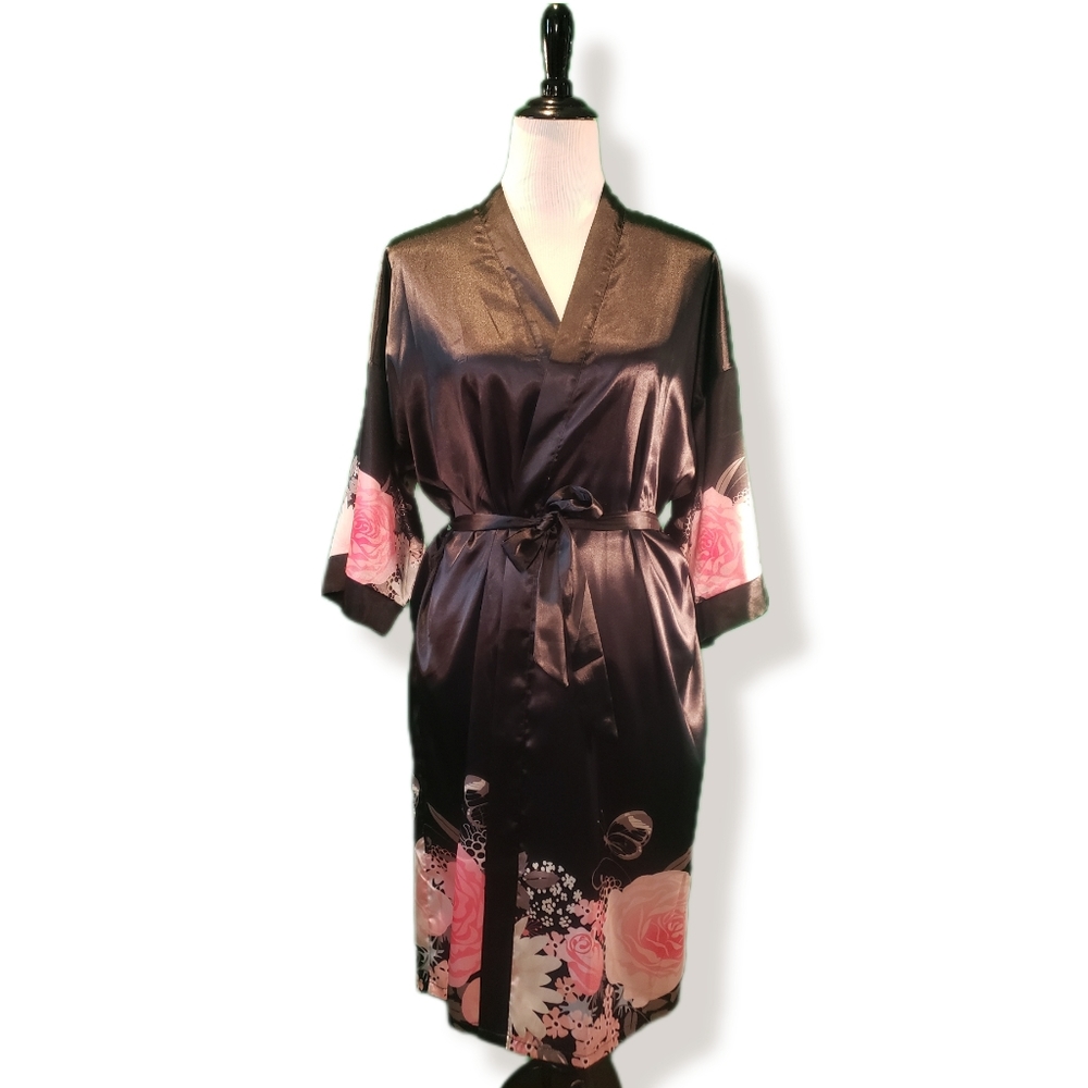 Black silky robe